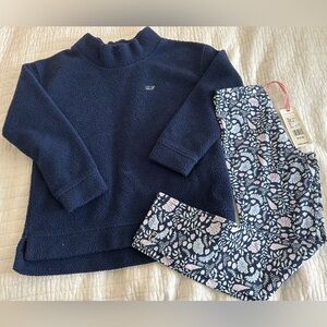 Girls Vineyard Vines - Navy Sweater and Floral Leggings Set - Size 7/8